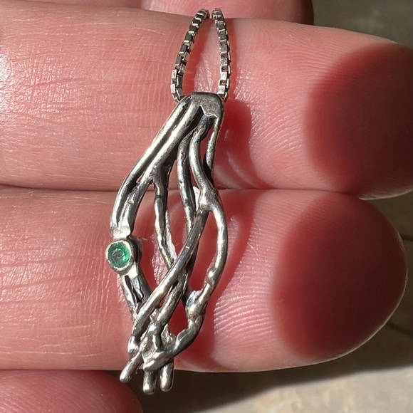 Vintage Sterling Brutalist Emerald Necklace 20" - Picture 1 of 4